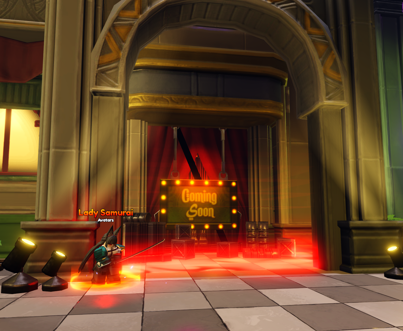 Official Discord FAQ screenshot of an avatar-related area with NPCs and a Coming Soon marker.